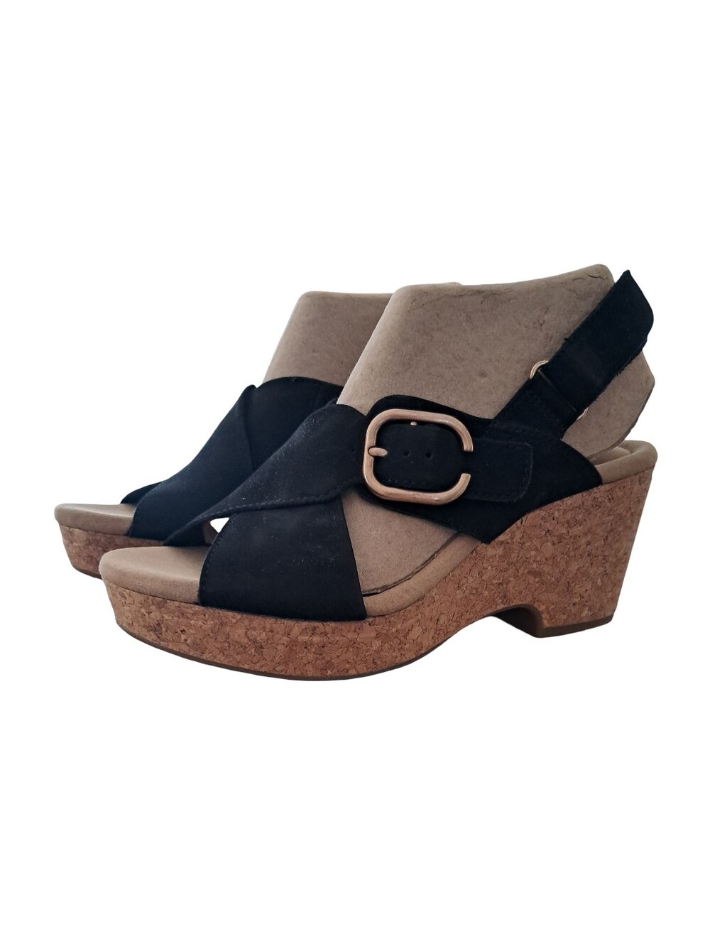 Clarks Giselle Dove Black Leather Suede Wedge Sandals Various Women Sizes New